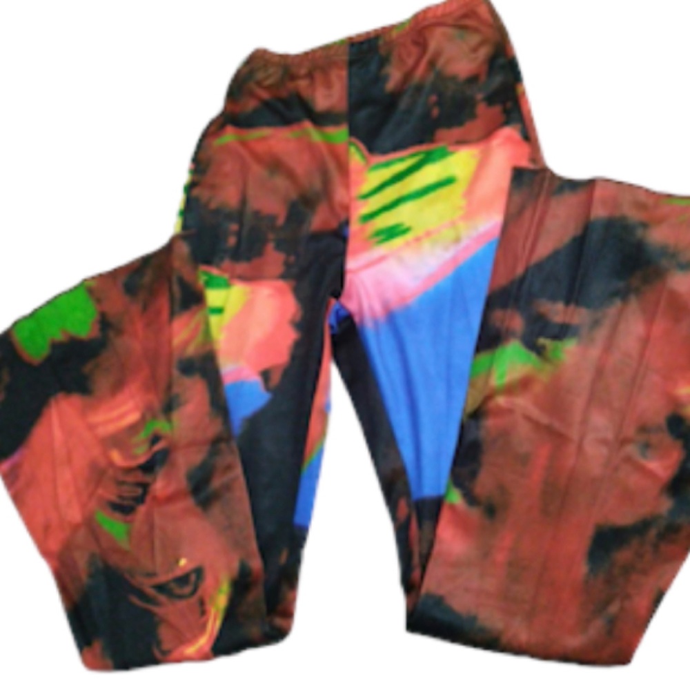New Womans Tye Dye Multicolour Splash Print High Waist Stretchy Flare Leg Pants - Picture 9 of 9